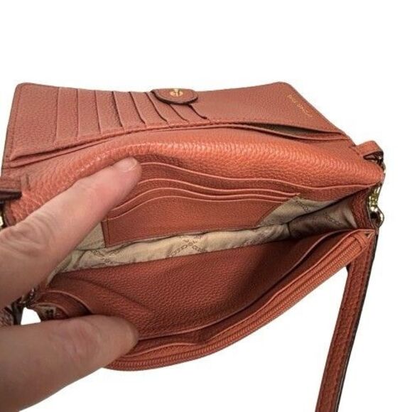 Michael Kors Mott Phone Wallet Crossbody Bag Sunset Peach Pink Pebble Leather - Picture 10 of 16